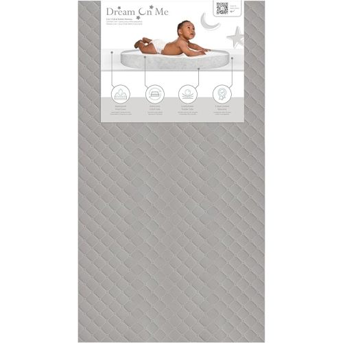 Dream On Me Asheville 4” Firm Fiber Crib And Toddler Mattress | Waterproof | GreenGuard Gold Certified | Dual-Sided Mattress | Grey Embossed Cover | Lightweight Reversible Design