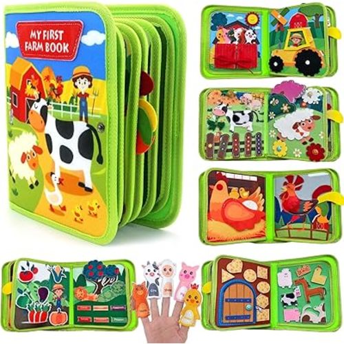 Cobelae Montessori Busy Book for Toddlers 1-3, Farm Quiet Book for Tooddlers 1 2 3 4 5 6, Toddler Activities Book with Life Skills, Cognition, Sorting, Travel Toy for Kids, Boys and Girls Gift