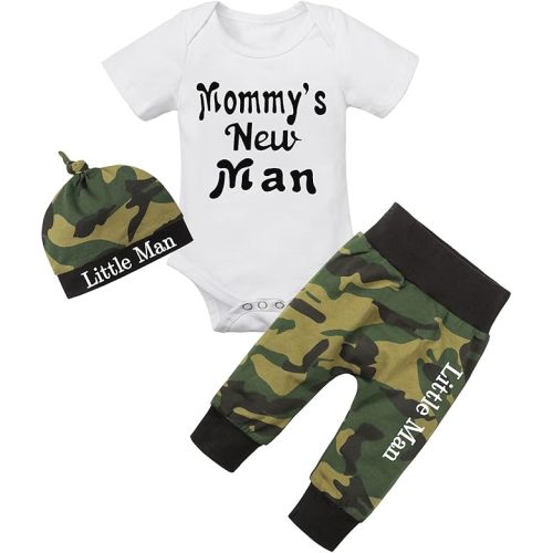 Fommy Newborn Baby Boy Clothes New to The Crew Letter Print Romper+ Pants+Hat 3PCS Outfit