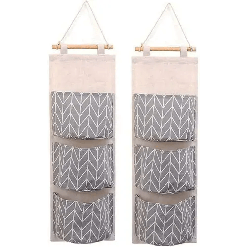 Over The Door Closet Organizer, 2 Packs Waterproof Wall Hanging Storage Bags with 3 Pockets for Kitchen Bedroom Bathroom (Grey)