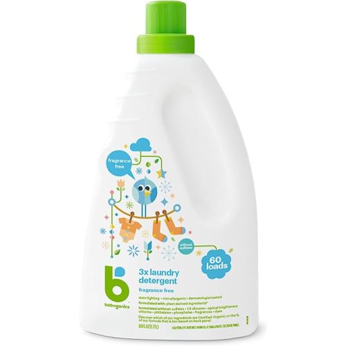 Babyganics Fragrance-Free Baby Laundry Detergent, Simple Ingredients for Gentle Care, Formulated for Delicate Fabrics & Skin, Dye Free, 1.77 Liter, Packaging May Vary