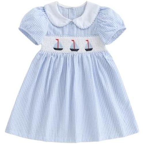 Toddler Girl Back to School Clothes Smoacked l Dress Cute Doll Collar Pre Kindergarten Outfits for Girls