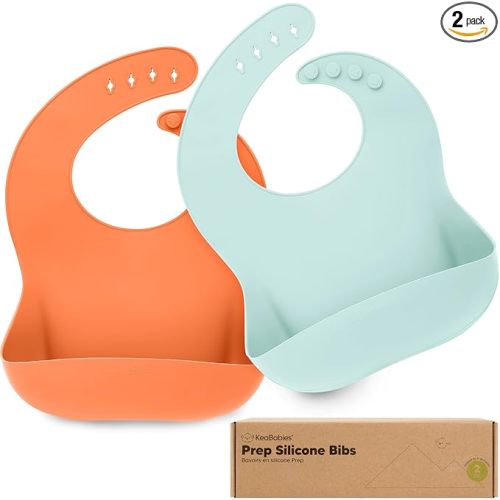 KeaBabies 2-Pack Silicone Bibs for Babies, Toddlers Girl, Boy – Sturdy Food-Grade Baby Bibs for Eating, Large Food Catcher, Clean & Put On Easily, Waterproof Toddler Feeding Essentials (Amaze)