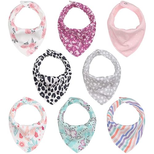 The Peanutshell Bandana Drool Bibs for Baby Girls, 8 Pack Set for Feeding, Teething, Drooling