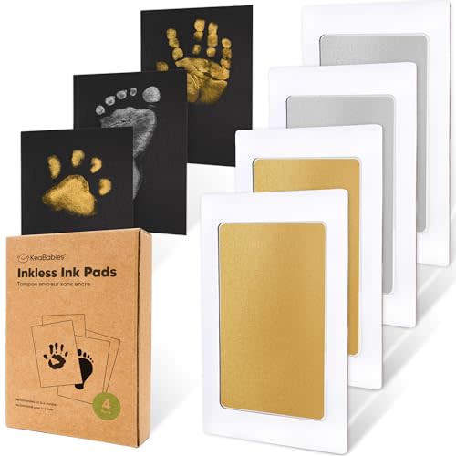 4-Pack Inkless Baby Hand and Footprint Kit - Mess Free Ink Pad for Newborn Keepsake, Dog Nose & Paw Print Kit, Clean Touch Ink Pad for Baby Hand & Footprints, Ideal Mother's Day Gifts (Gold/Silver)