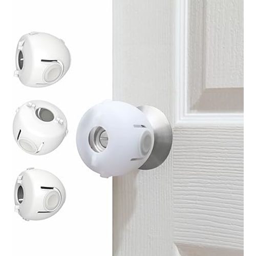 Child Proof Door Knob Covers, Toddler Door Locks, Baby Proof Safety Locks for Doors, 4 Pack/White