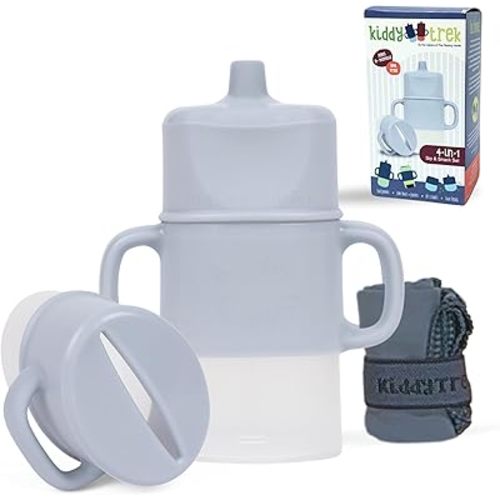 4-in-1 Flipping Holder Travel - Sip & Snack Set - Food Pouch Holder, Juice Box Holder, Snack Cup, and Sippy for Babies, Toddlers, Kids (Ice)