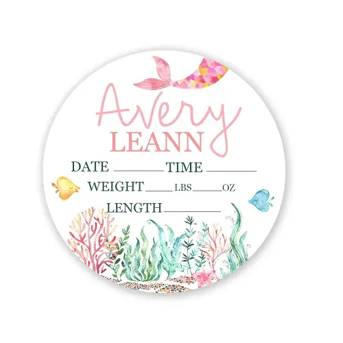 Birth Stat Sign Personalized for Newborn Baby | 12" Mermaid Design | Crib & Nursery Decor, Photography Prop, Baby Shower Gifts, Gender Reveal, Pregnancy Announcement, Hickory Hollow Designs