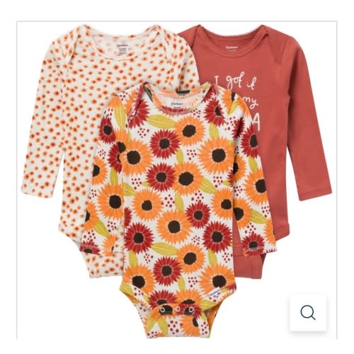 3-Pack Baby Girls Sunflower Long Sleeve Onesies® Bodysuits – Gerber Childrenswear