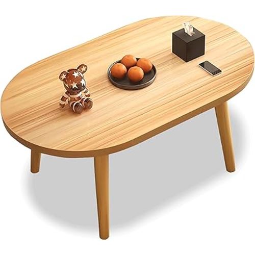 Small Coffee Table Low Table Solid Wood Sturdy Floor Table Desk for Sitting on The Floor, Storage and Living Room Furniture，Natural Wood，24inch (Round Wood, 24 * 16inch)