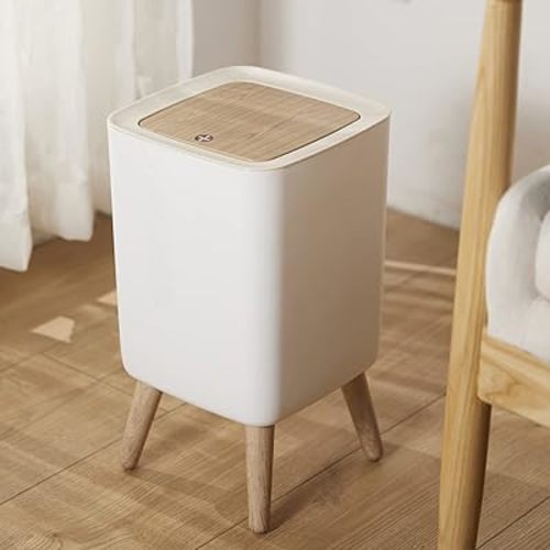 URALFA 7 L / 1.8 Gallon Square Trash Can with Lid, Small Bathroom Garbage Can with Pop-Up Lid, Dog Proof Trash can, Waste Basket for Bedroom, Kitchen, Living Room, Office (White)