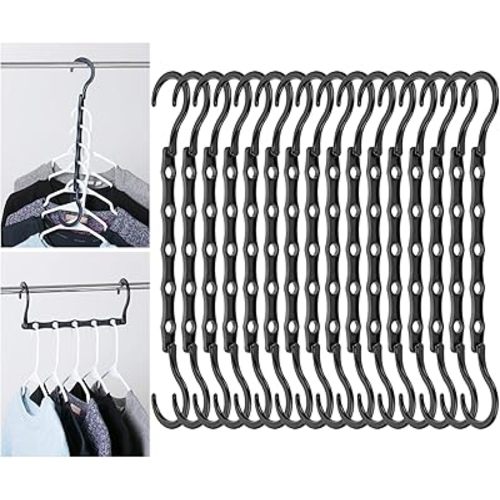 Mr. Pen- Space Saving Hangers for Clothes, 16 pcs, Black, Plastic Multi Clothes Hangers Space Saving, 5 Slots, 360° Rotating Hooks