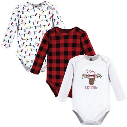 Hudson Baby Unisex Baby Cotton Long-sleeve Bodysuits, Christmoose, 9-12 Months