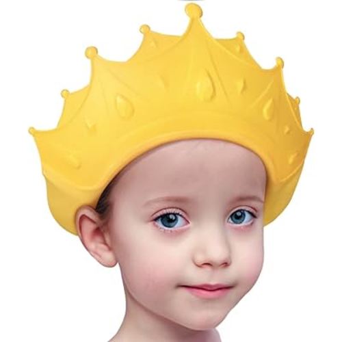 Baby Shower Cap Waterproof Shampoo hat for Children Toddler Girls Boys Protect ears eyes.Adjustable Silicone Bathing Crown.