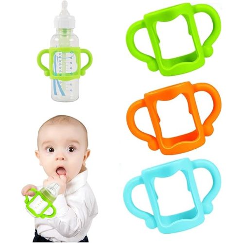RTMOK Bottle Handles for Dr. Brown's Narrow Baby, Wide-Neck, Removable Easy-Grip Transitional Sippy Cup Handles, 100% Silicone-BPA-Free Material, 4m+ (Blue+Green+Yellow)