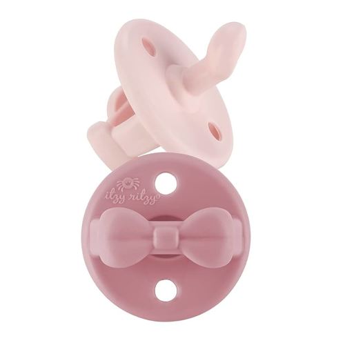 Itzy Ritzy Silicone Orthodontic Pacifiers - Itzy Soother with Collapsible Handle & Two Air Holes for Added Safety, Baby Pacifiers for Ages 0 - 6 Months (Ballet Slipper & Primrose)