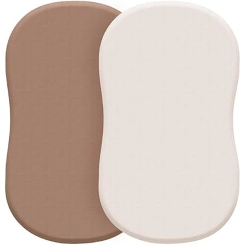 Konssy 2 Pack Stretchy Bassinet Sheets for Baby Girl Boy, Soft Breathable Baby Bassinet Mattress Sheets Fit for Hourglass Oval Cradle, Moses Basket Rectangle Mattress (Brown,Beige)
