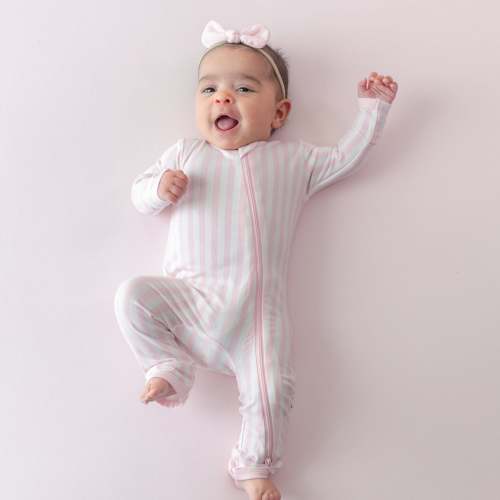 Zippered Romper in Small Sakura Stripe