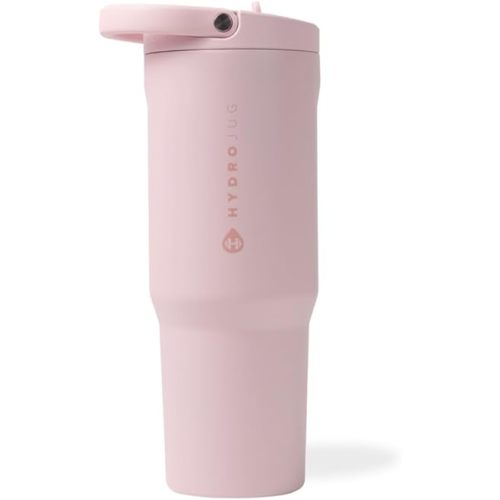 HydroJug Sport - Stainless Steel Tumbler with Straw, Vacuum Insulated, 32oz Leakproof Water Bottle, Ergonomic Design, Reusable, Dishwasher Safe, Rubber Base, Durable for Gym or Outdoors, Pink Sand