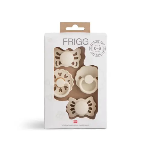 Frigg Baby's First Pacifier - 4-Pack Floral Heart - Cream | Baby Bunting AU