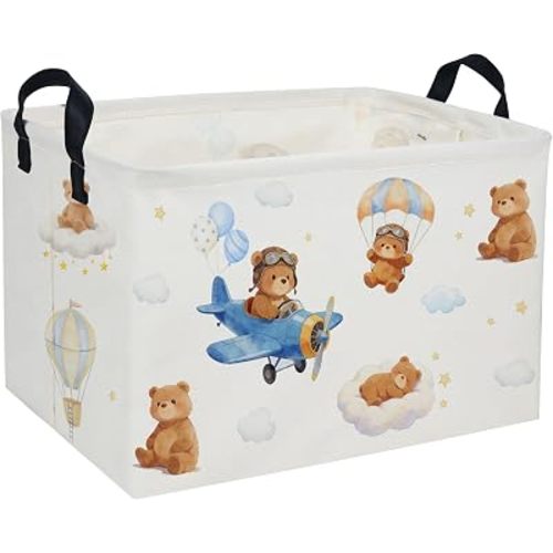 Rectangle Kids Baskets Bear Basket Cute Storage Bin Organizer Boys Box for Room Decor Gift Basket(Bear)