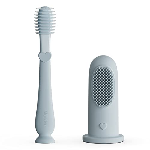 Moonkie Baby Finger Toothbrush Tongue Oral Cleaner Kit for 3 Months +, 2 Pcs (Cloud)