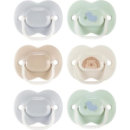 Tommee Tippee Anytime Matte Pacifier, 0-6 Months, Symmetrical Baglet, BPA-Free Binkies, Blue/Green, Pack of 6