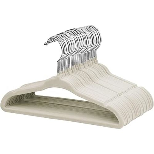 ManGotree Baby Velvet Clothes Hangers, Kids Toddler Children's Hangers for Clothes Space Saving Non-Slip (30 Pack, Beige)