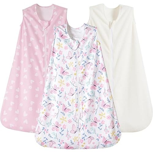 PHF 3 Pack Warm Micro-Fleece Baby Sleep Sack 6-12 Months, Soft Baby Wearable Blanket, 2-Way Zipper Sleeping Bags, Comfy Toddler Sleeping Sack for Girls, Medium Size, Butterfly