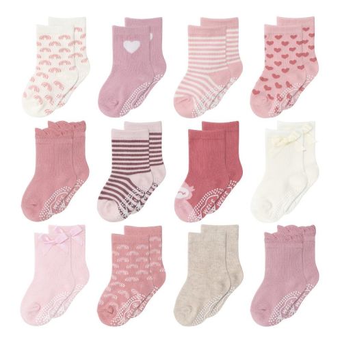 The Peanutshell Baby Girls 12pk Organic Cotton Socks, Blush/mauve - Newborn, 0-3 Months