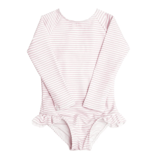 girls light pink stripe rashguard one piece – minnow