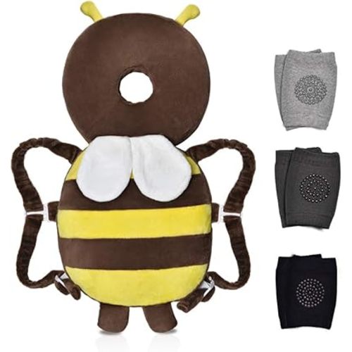 Okydoky Baby Head Protector One Backpack, Adjustable Toddlers Head Safety Pad Backpack, Baby Back Protection for Crawling & Walking, Bee