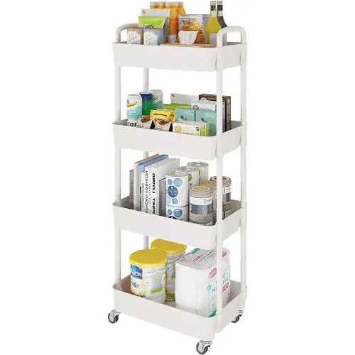 Laiensia 3-Tier Kitchen Storage Cart,Multifunction Utility Rolling Storage  Organizer,Mobile Shelving Unit Cart with Lockable Wheels for