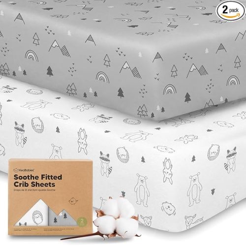 KeaBabies 2-Pack Organic Crib Sheets for Boys, Girls - 52x28 Fitted Crib Mattress Sheet Neutral, Breathable Jersey Cotton Cover for Baby Bed, Toddler Mattress, Soft & Cute Prints (Woodland)