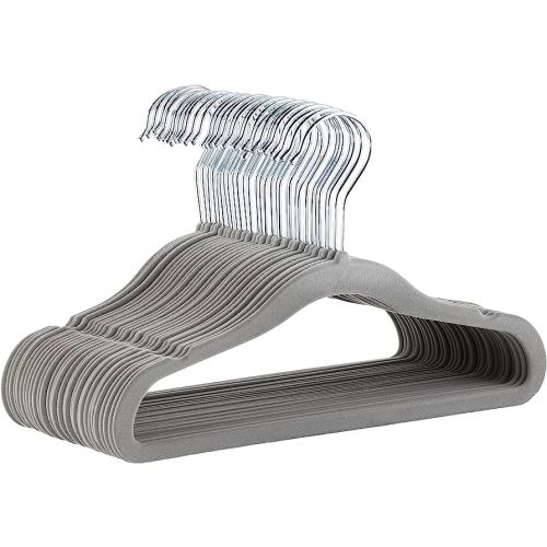 Amazon Basics Kids Velvet, Non-Slip 11.6" Clothes Hangers, Pack of 30, Gray