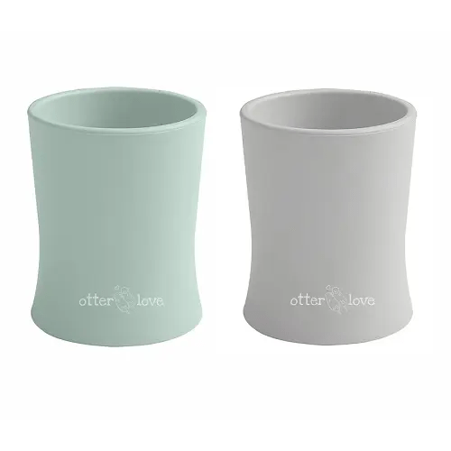 otterlove Silicone Baby & Toddler Training Cup - Pediatric OT Approved - 100% Platinum Pure LFGB Silicone - Unbreakable - Plastic Free - Tiny Cup Perfect for Baby Led Weaning (2 Pack - Sage + Sand)