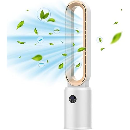 Bladeless Tower Fan with Remote, Air Circulator Cooling Fan for Indoor Use, 24 Speeds Settings, 12 Timer, Quiet Oscillating Fan for Home Bedroom, Retro Gold