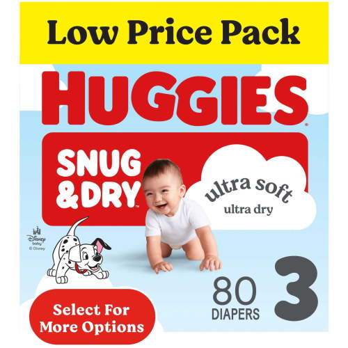 Huggies Snug & Dry Baby Diapers, Size 3 (16-26 lbs), 80 Count (Select for More)