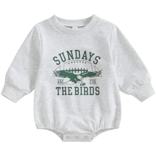 Karuedoo Baby Boy Girl Game Day Football Outfit Sundays Are for the Birds Sweatshirt Romper Oversized Bubble Romper Bodysuit