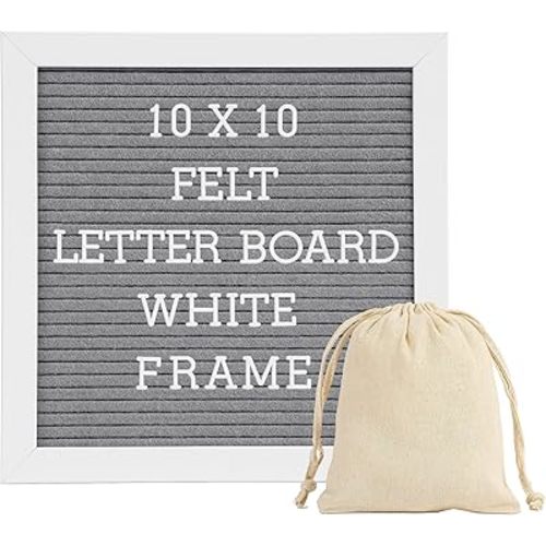 Letter Board Sign White Frame 10x10 - Felt Letter Board Baby Announcement Board with Typewriter Letters, White Letter Board Sign Board&Message Board with Stand and Canvas Bag.