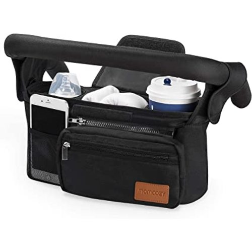 Universal Stroller Organizer with Insulated Cup Holder by Momcozy - Detachable Phone Bag & Shoulder Strap, Fits for Stroller like Uppababy, Baby Jogger, Britax, BOB, Umbrella and Pet Stroller - Black