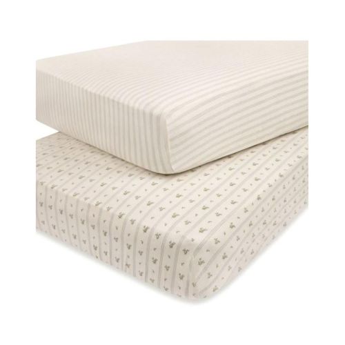 Ely's & Co. Baby Fitted Crib Sheet 100% Combed Jersey Cotton for Baby Boy 2 Pack - Linear Berry Leaf