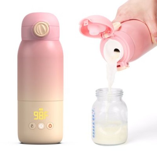 Vipuse Portable Bottle Warmer for Travel, Dual Heating Modes for Breast Milk and Water,12 OZ Portable Milk Warmer,Pink