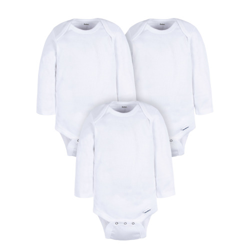 Gerber Gender Neutral Casual White Long Sleeve Cotton Bodysuit, 3-Pack, Sizes Preemie - 24 Months