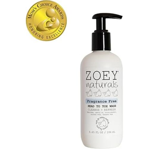Zoey Naturals Fragrance-Free Head to Toe Baby & Toddler Wash – Tear-Free Body Wash and Shampoo with Gentle pH for Sensitive Skin – 9.65 oz