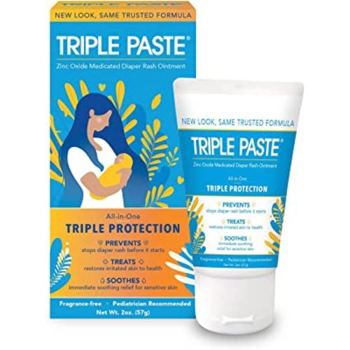 Triple Paste Diaper Rash Cream for Baby - 2 oz Tube - Zinc Oxide Ointment Treats, Soothes and Prevents Diaper Rash - Pediatrician-Recommended Hypoallergenic Formula with Soothing Botanicals