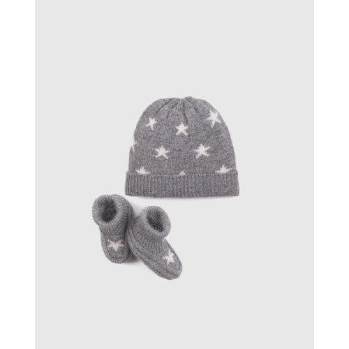 Washable Cashmere Beanie & Bootie Set - Baby in Heather Grey