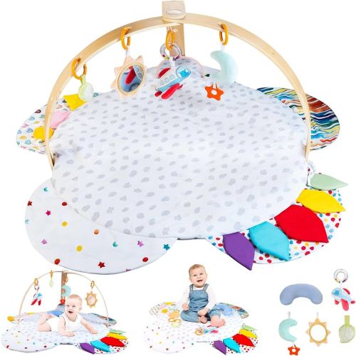 Amazon.com : Baby Play Gym & Activity Mat | Stage-Based Developmental Activity Gym & Play Mat for Baby to Toddler, Wooden Tummy Time Mat with Detachable Sensory Toys, Baby Essentials Shower Gift | FSC-Certified : Baby