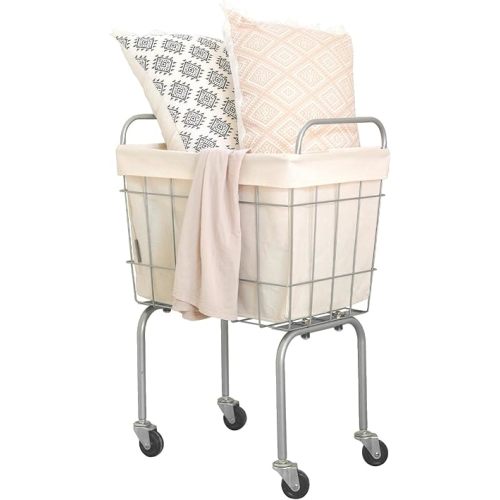 SHIMOYAMA Small Laundry Cart, 1 Bushel Laundry Basket with Caster Leg, 10Gal (38L) Laundry Hamper with Carbon Steel Frame and Removable Bag