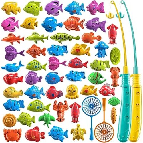 Magnet Fishing Toys Game for Kids 3 4 5 6 7 8 Years Old - Pool Toys, Bath Toys for Toddlers, Pole Rod Net, Floating Fish Toys, Outdoor Party Toys for Boys Girls Kids Age 3-8 8-12 Year Old